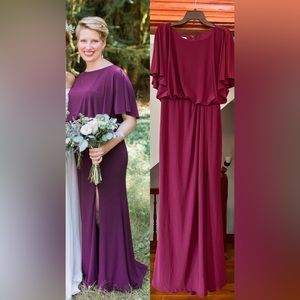 BHLDN Lena Flutter-Sleeve Dress in Portwine - size 10